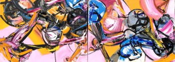 Nr. 9 In den täglichen kleinen Toden zappelt das Leben 2013 Diptychon Öl a. Lw.  75 x 200 cm