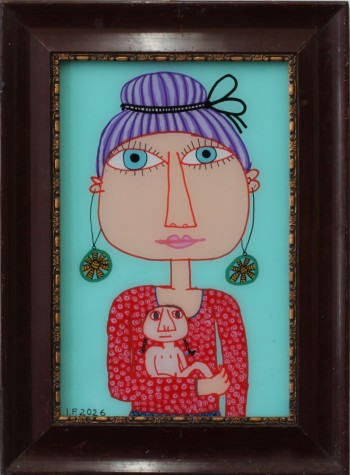 Nr. 5 Frau mit Kind 2026 Hinterglasmalerei 38 x 25 cm