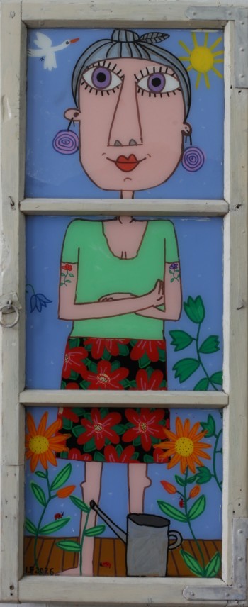 Nr. 2 Frühling am Balkon 2026 Hinterglasmalerei 90 x 38 cm