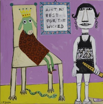 Nr. 22  Aint no rest for the wicked 2024 Acryl u. Kohle a. Holz 60 x 60 cm