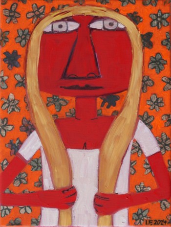 Nr. 19 Sich am eigenen Schopf packende 2024 Öl u. Collage a. Lw. 40 x 30 cm