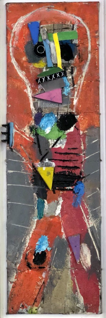 Nr. 68 Orange 2025 Öl, Assemblage a. Lw. 100 x 35 cm