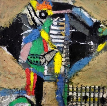 Nr. 62 Kopf 3 2025 Öl a. Lw.Assemblage 30 x 30 cm