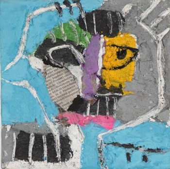 Nr. 14 Kopf 2  2025  Öl, Collage a. Lw. 20 x20 cm