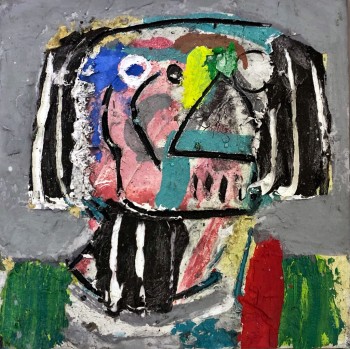 Nr. 63 Kopf 4 2025 Öl a. Lw.Assemblage 30 x 30 cm