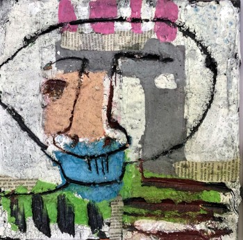 Nr. 25 Kopf 1 2025 Öl a. Lw.Assemblage 30 x 30 cm