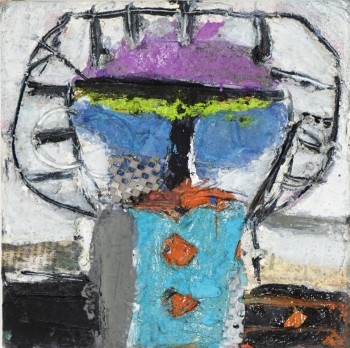 Nr. 17 Kopf 3  2025 Öl, Collage a. Lw.  20 x 20 cm