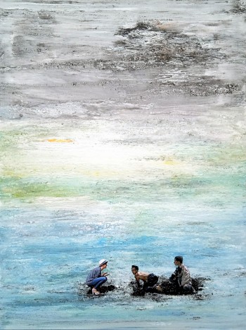 Nr. 5 Die unterm Schnee brennen 2024 Acryl, Lack, Coll. a. Lw. 155 x 115 cm