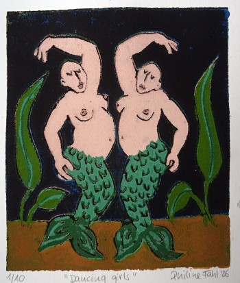 Nr. 2 Dancing girls II 2026 Linolschnitt 16 x14 cm