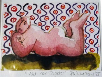 Nr. 6 Akt vor Tapete 2025 Aquarell 10,5 x 15 cm