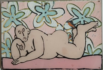 Nr. 34 Skeptischer Akt 2011 Linolschnitt a. Plexiglas-Pap. 21 x 30 cm